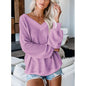 Casual V-Neck Checkered Knit Sweater