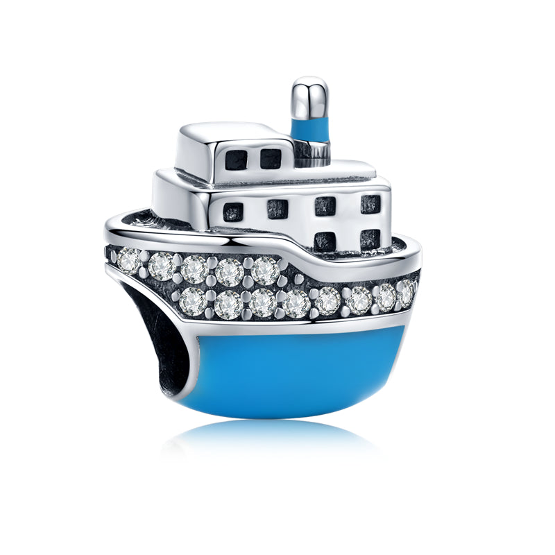 DIY Pure Silver Beaded Bracelet with Blue Travel Charm Simply good