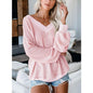 Casual V-Neck Checkered Knit Sweater