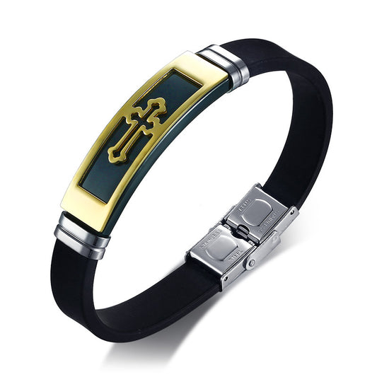 Silicone Bracelet with Rock Style Cross Design