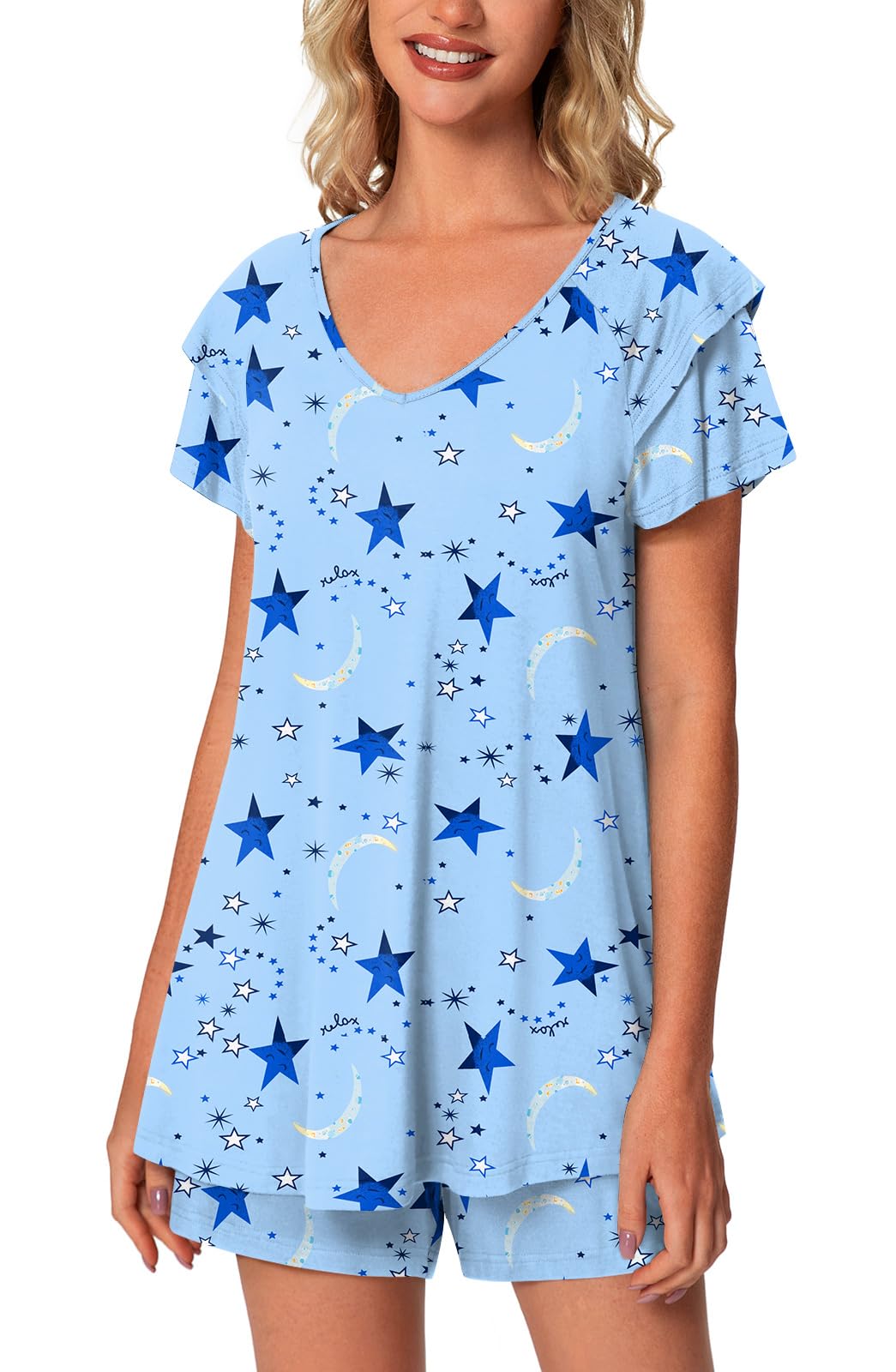 Aodemo Women's Ruffle Top Summer Pajamas with Pockets
