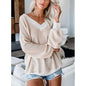 Casual V-Neck Checkered Knit Sweater