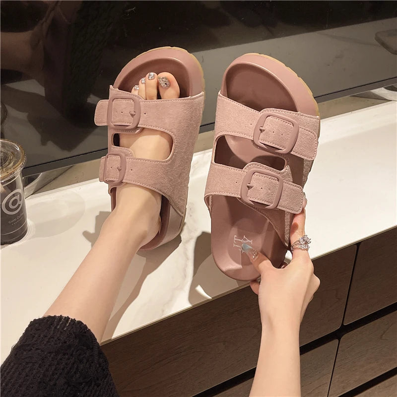 Retro Buckle Slippers Simply good