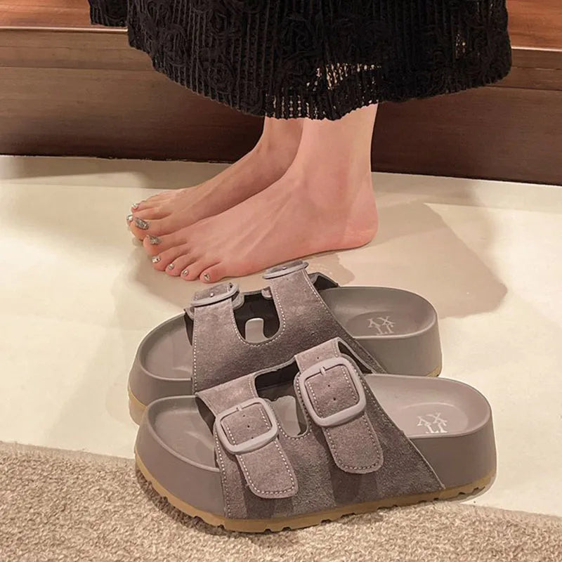 Retro Buckle Slippers Simply good