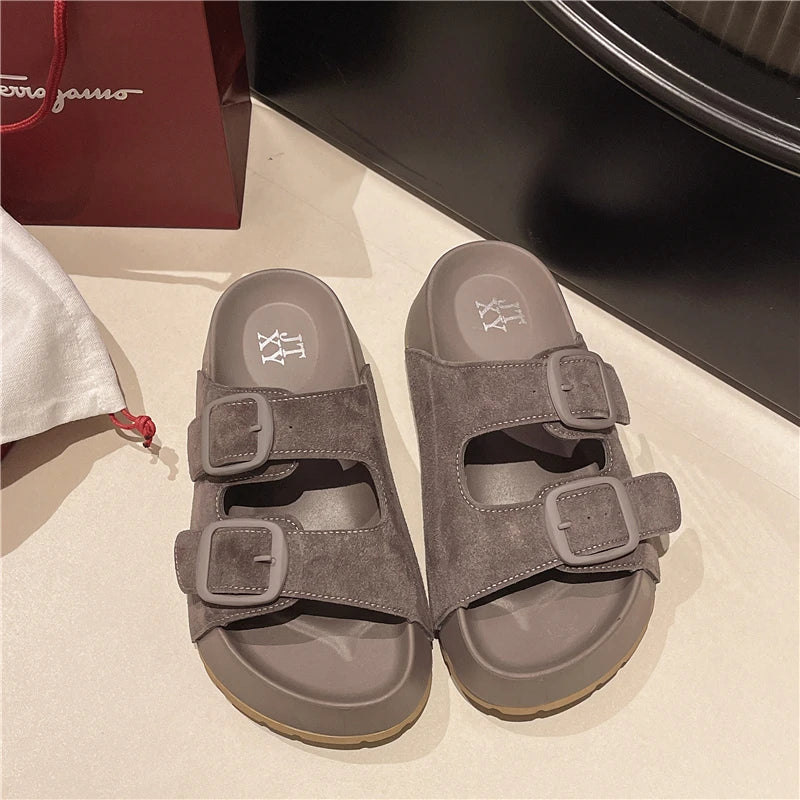 Retro Buckle Slippers Simply good