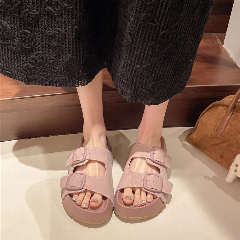 Retro Buckle Slippers Simply good