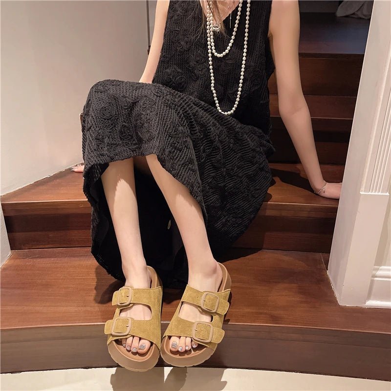 Retro Buckle Slippers Simply good