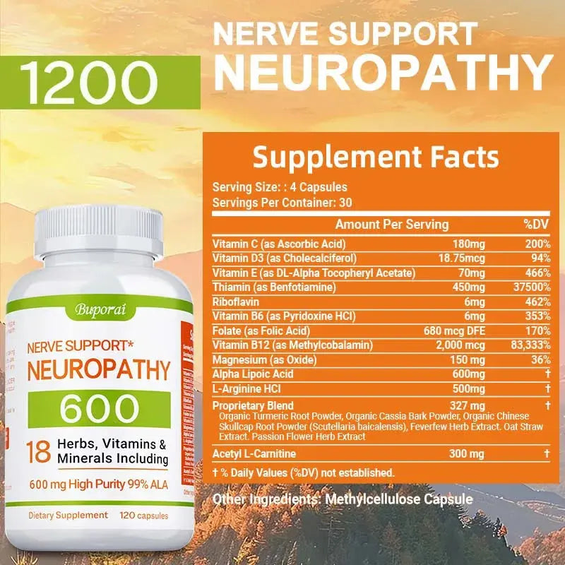 Neuropathy Support Supplement 600mg - Supports The Nervous System, Relieves Stress, Promotes Brain Function, and Boosts Energy Simply good