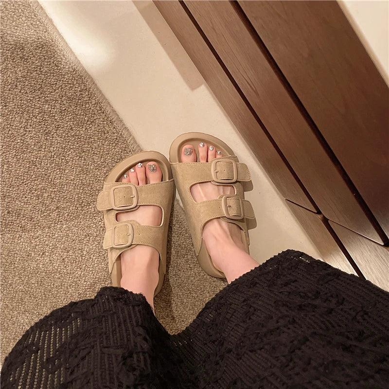 Retro Buckle Slippers Simply good