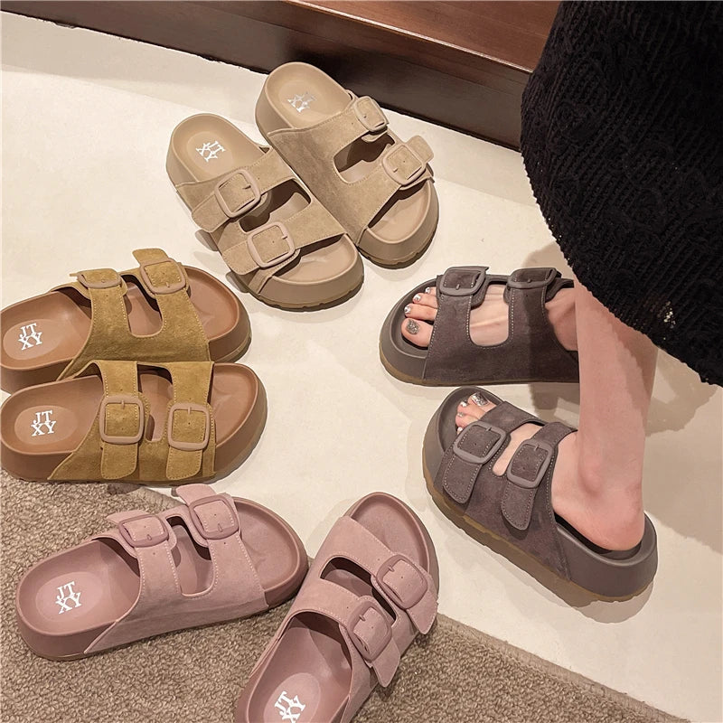 Retro Buckle Slippers Simply good