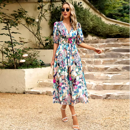 Chic V-Neck Summer Beach Dress Simply good