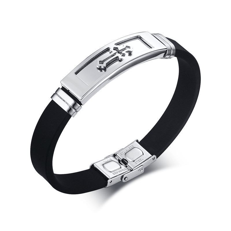 Silicone Bracelet with Rock Style Cross Design