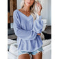 Casual V-Neck Checkered Knit Sweater