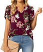 Petal Sleeve V-Neck Blouse for Women - Floral Wine